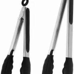 Goedkoop 😍 Navaris Keukentang Set Van 2 - Serveertang - Voedseltang - Vleestang - Barbecuetang - Roestvrij Staal En Siliconen - 23 & 30 Cm - Zwart 👍