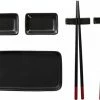 Gloednieuw ❤️ Items 7-delige Sushi Serveer Set Aardewerk Voor 2 Personen Zwart - Sushi Servies 🤩