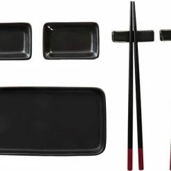 Gloednieuw ❤️ Items 7-delige Sushi Serveer Set Aardewerk Voor 2 Personen Zwart - Sushi Servies 🤩