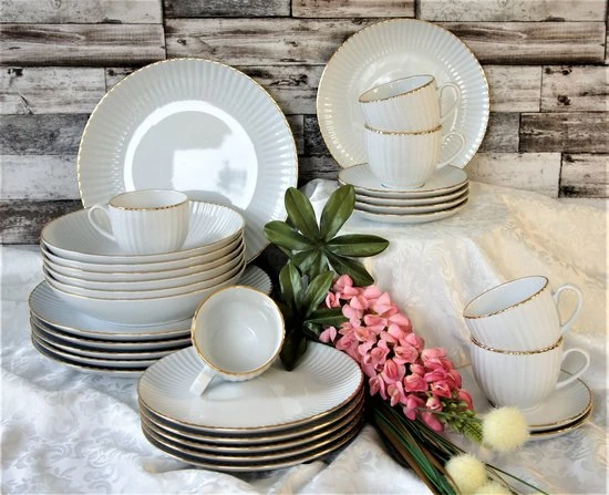 Gloednieuw π LUBIANA DAISY GOLD - Wit Porselein Handmatig Gedecoreerd Met Gouden Streep Koffie En Dinerservies 30-delig Voor 6 Personen β 7 Gloednieuw π LUBIANA DAISY GOLD - Wit Porselein Handmatig Gedecoreerd Met Gouden Streep Koffie En Dinerservies 30-delig Voor 6 Personen β - Afbeelding 7