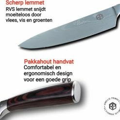 Flash-uitverkoop ⭐ Roham Products RP Professioneel Japans Koksmes – 20cm - Inclusief Mesbeschermer – RVS Lemmet - Handvat Van Pakkahout - Geleverd In Geschenkdoos 🎉 -T-fal winkle 550x495