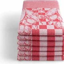 Uitgang 🧨 Seashell Oerhollands Luxe Theedoeken - 6 Stuks - Patroon Blok Tulp - Rood - 65x65cm 🌟 -T-fal winkle 550x505 2