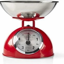 Gloednieuw 🎁 Nedis Keukenweegschaal | Analoog | Roestvrij Staal | Verwijderbare Kom | Rood 🔔