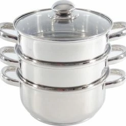 Gloednieuw 🥰 Merkloos Stoompan (3-delig) - Inductie - Gas - Elecktrisch - RVS - 20cmØ - Rijst- En Groentenstomer ✨