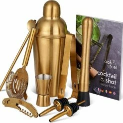 Goedkoop π Oak&Steel 10-Delige Gouden Cocktail Set, Complete Geschenkset Met Roestvrijstalen Cocktailshaker, Schenktuit, Muddler En Meer π
