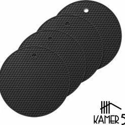 Top 10 🛒 Kamer 5 Pannenonderzetter Hittebestendig - Onderzetters Voor Pannen - Onderzetters Voor Glazen - Siliconen Mat - Pannenlappen En Ovenwanten - Potopener - Afgiethulp - Rond - Zwart - 4 Stuks ⌛