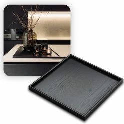 Gloednieuw 💯 MIRO. MIRO Houten Dienblad Vierkant - Decoratieve Dienbladen - Serveerblad - Sierblad - 36 X 36 CM - Zwart 😍