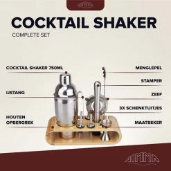 Hete verkoop 💯 Nimma Cocktail Shaker Set - Incl. Stamper En E-Book - Cocktailshaker Houder - 13 Delige Cocktailset - RVS - 750ML 🔔 -T-fal winkle 550x550 261