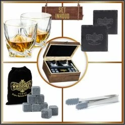 Beste deal 🛒 Whisiskey Luxe Whiskey Set - Incl. 2 Whiskey Glazen, 8 Whiskey Stones, 2 Onderzetters, Fluwelen Opbergzak, Opbergbox - Whisky Geschenkdoos - Glas - Herbruikbare IJsblokjes - Cadeau Voor Man & Vrouw 👏 -T-fal winkle 550x550 577