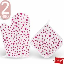 Kopen π Tavas Sevilya Ovenwant Met Pannenlap Vepakt - Paarse Stippels Katoen, Thermolite Hittebestendig Tot 200°C Set Van 2 | Pannenlappen En Ovenwanten Set Ovenhandschoenen π―