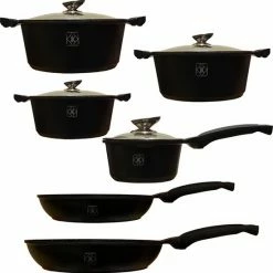 Flash-uitverkoop 🧨 Kookkunst Holland Pannenset 10 Delig Inductie Met Deksels En Silicone Koudgrepen - Zwart 😉