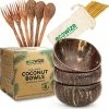 Hete verkoop 🤩 Ecowize Coconut Bowls (Set Van 3) - Kokosnoot Kom & Schaal - Met 3 Lepels, 3 Vorken En 8 Bamboe Rietjes - Zero Waste & Herbruikbaar - Duurzaam Cadeau ⌛