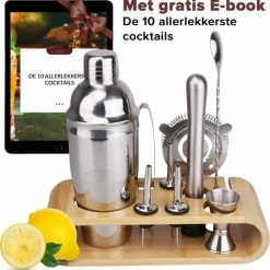 Hete verkoop π― Nimma Cocktail Shaker Set - Incl. Stamper En E-Book - Cocktailshaker Houder - 13 Delige Cocktailset - RVS - 750ML π