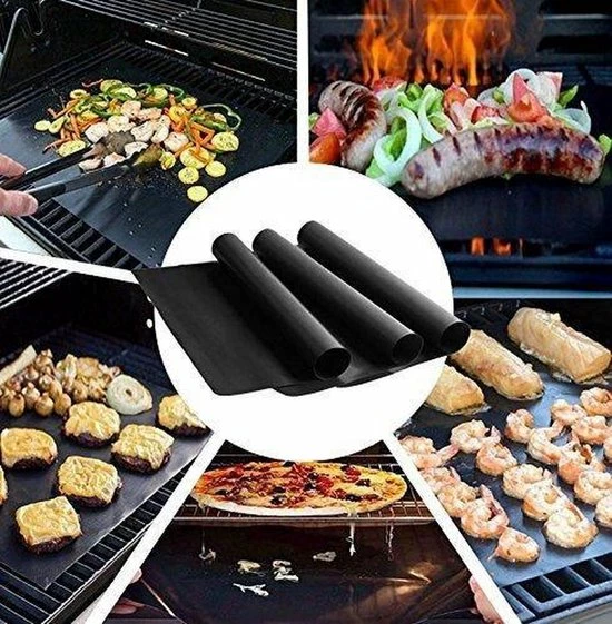 Uitgang ⌛ Coninx Bakmat - Teflon Ovenmat - Grill Mat - BBQ Mat - Herbruikbaar En Niet-klevend - 3 Stuks - Vaatwasserbestendig - Zwart ❤️ 2 Uitgang ⌛ Coninx Bakmat - Teflon Ovenmat - Grill Mat - BBQ Mat - Herbruikbaar En Niet-klevend - 3 Stuks - Vaatwasserbestendig - Zwart ❤️ - Afbeelding 2
