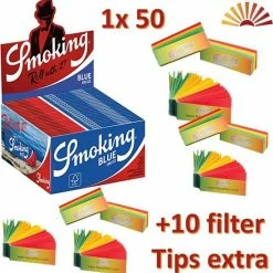 Nieuw ✔️ Smoking Vloei Smoking Blue King Size Slim Rolling Papers (50stuks) + 10 Pakjes Flying Rasta Filter Tips Combinatie 🎉