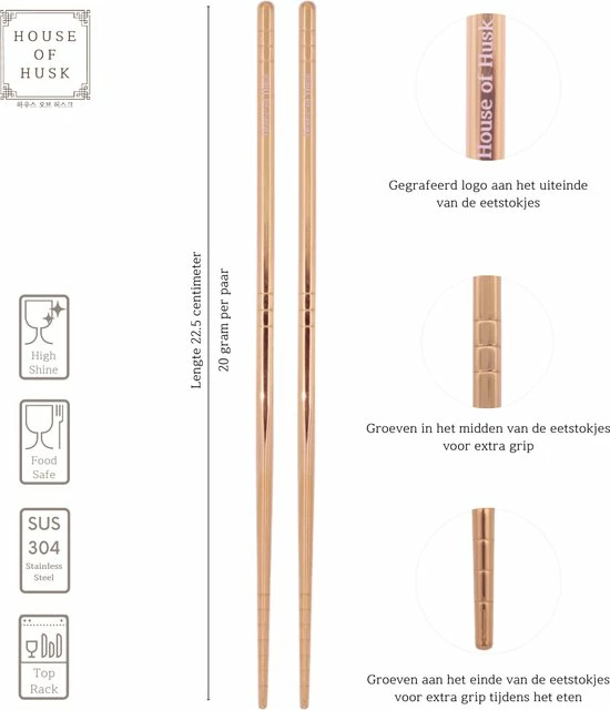 Beste Verkoop 🌟 House Of Husk Chopsticks Set - Koreaanse Eetstokjes - Vaatwasserbestendig - RVS - 5 Paar - Rose Goud ⌛ 2 Beste Verkoop 🌟 House Of Husk Chopsticks Set - Koreaanse Eetstokjes - Vaatwasserbestendig - RVS - 5 Paar - Rose Goud ⌛ - Afbeelding 2