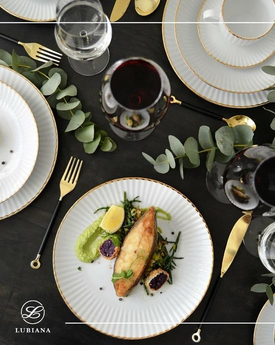 Gloednieuw π LUBIANA DAISY GOLD - Wit Porselein Handmatig Gedecoreerd Met Gouden Streep Koffie En Dinerservies 30-delig Voor 6 Personen β 1 Gloednieuw π LUBIANA DAISY GOLD - Wit Porselein Handmatig Gedecoreerd Met Gouden Streep Koffie En Dinerservies 30-delig Voor 6 Personen β