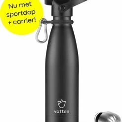 Nieuw 💯 Vatten® Premium RVS Thermosfles - 500 Ml - Mat Zwart - Waterfles Met Rietje - Isoleerfles 🔥